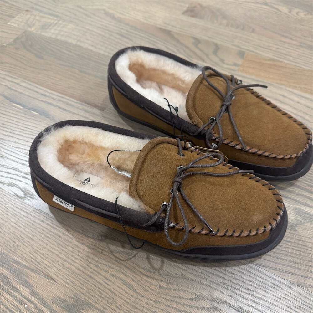 Staheekum Recline Men's Moccasin Slippers Beige Shearling Lined Size 10